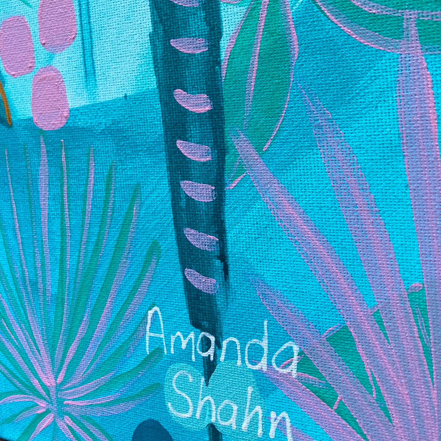 Close up of the signature on the front of Among The Palms