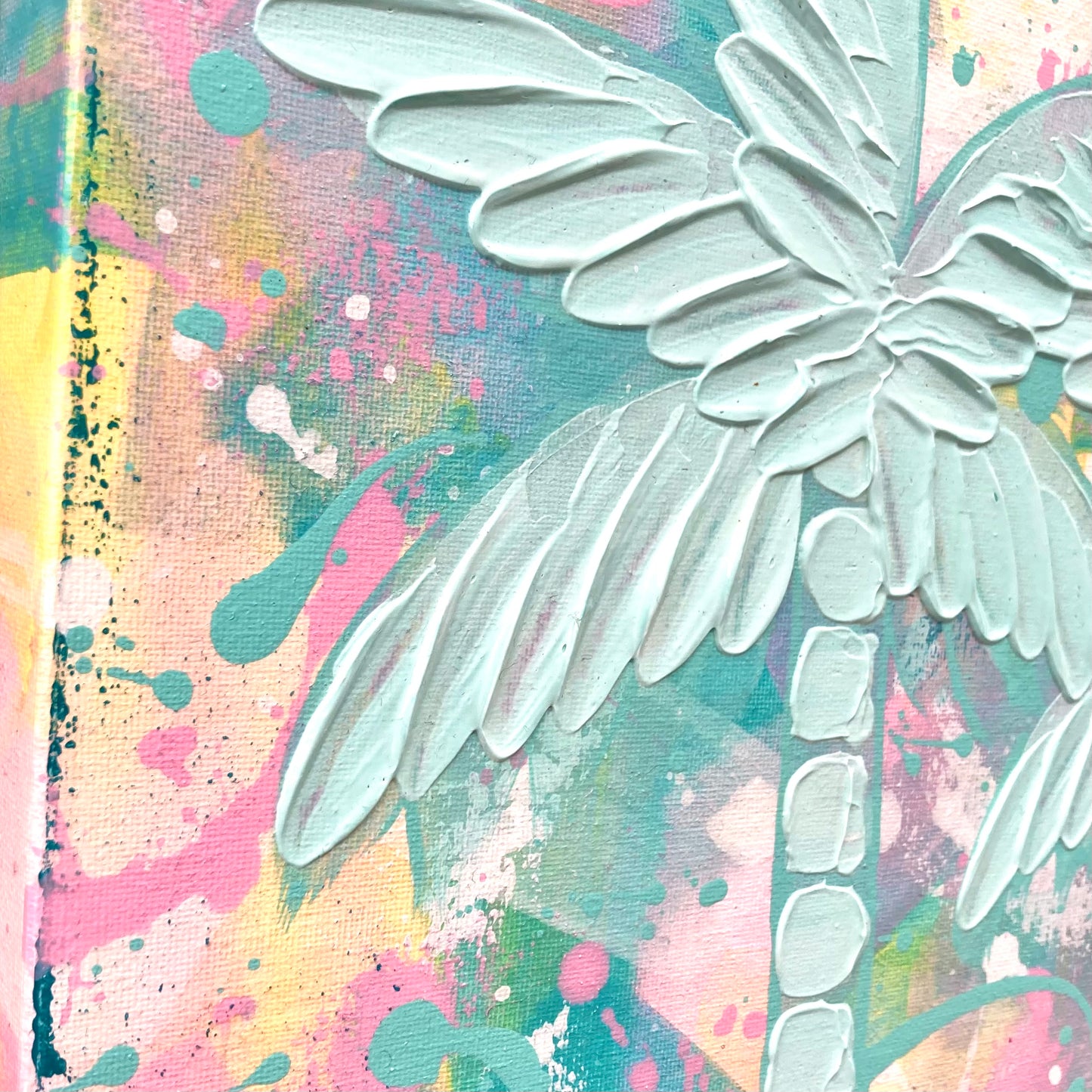 Up close shot of the artwork looking at the texture of the palm trees