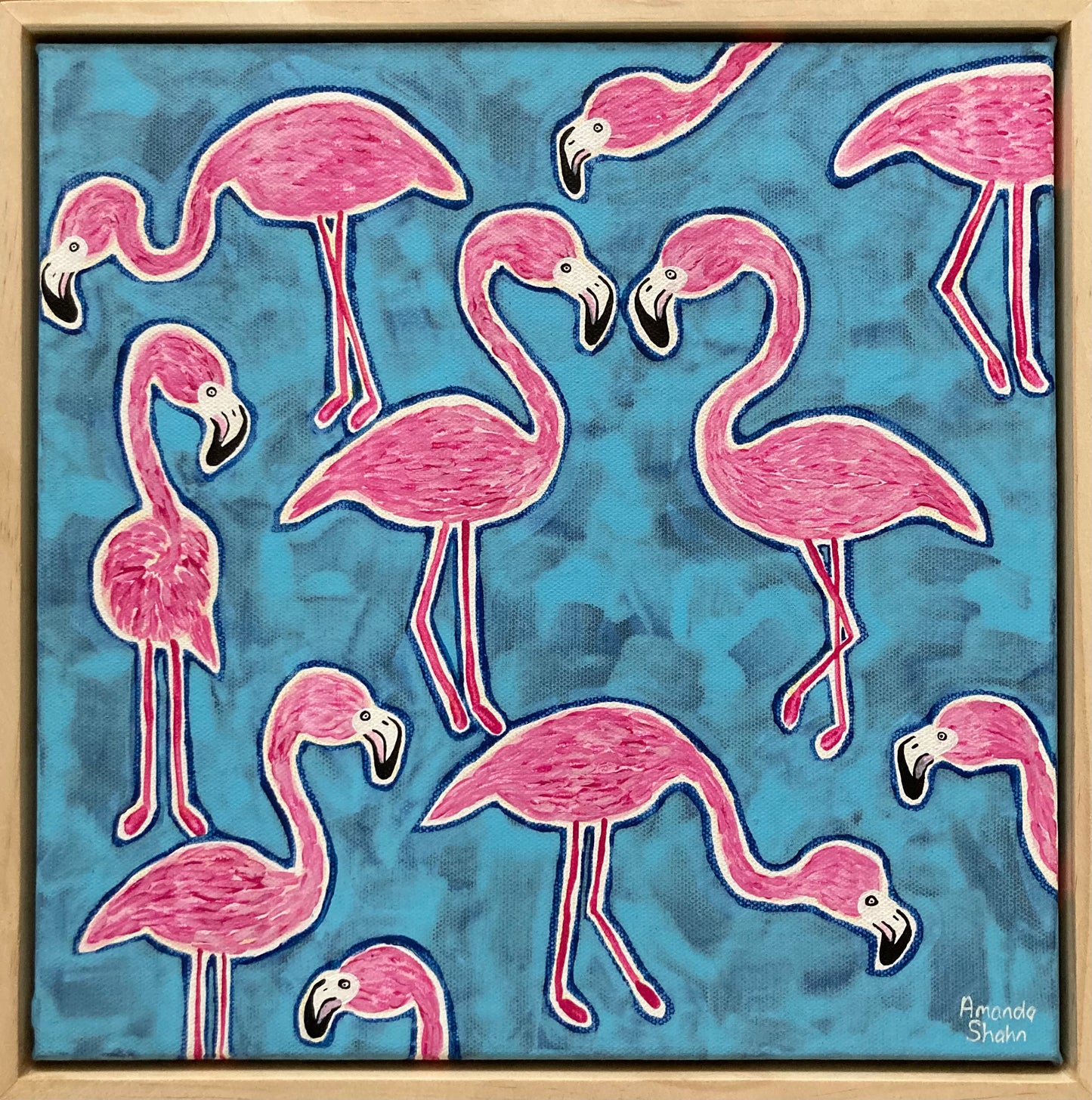 "Flamingos in Blue" 30cm x 30cm