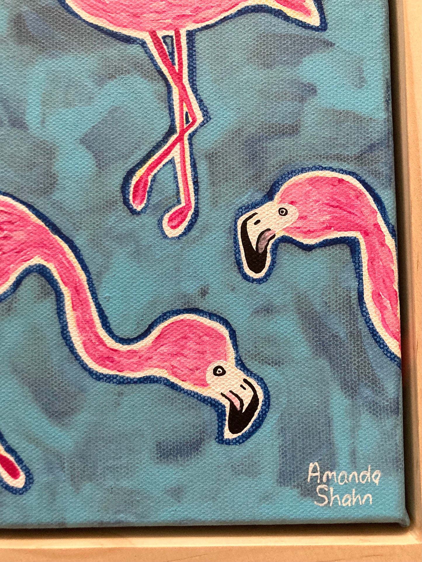"Flamingos in Blue" 30cm x 30cm