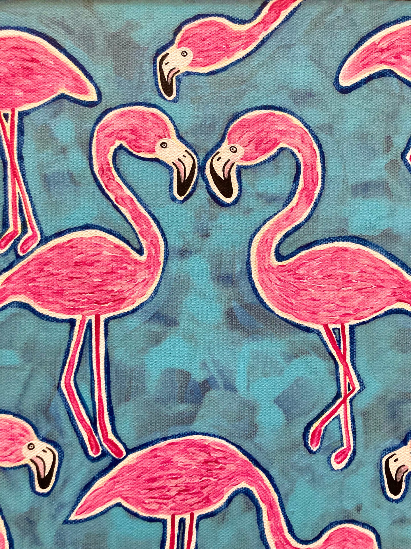 "Flamingos in Blue" 30cm x 30cm