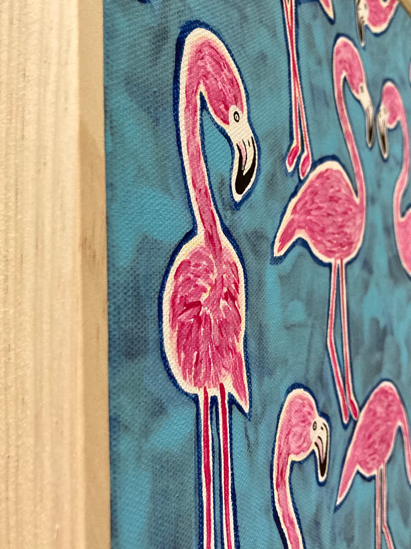 "Flamingos in Blue" 30cm x 30cm