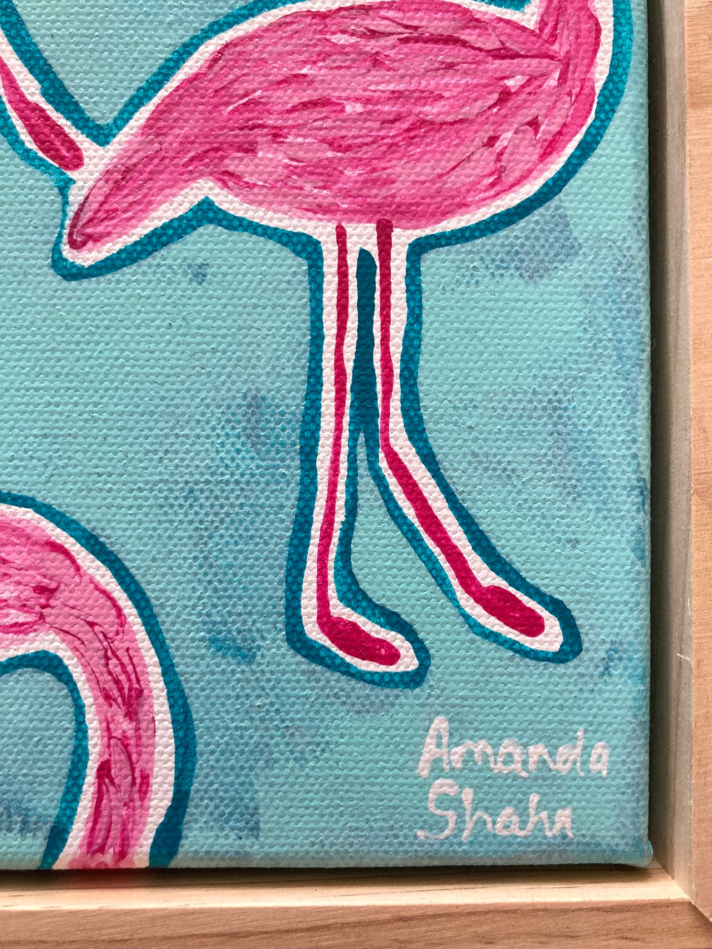 "Flamingos in Green" 30cm x 30cm