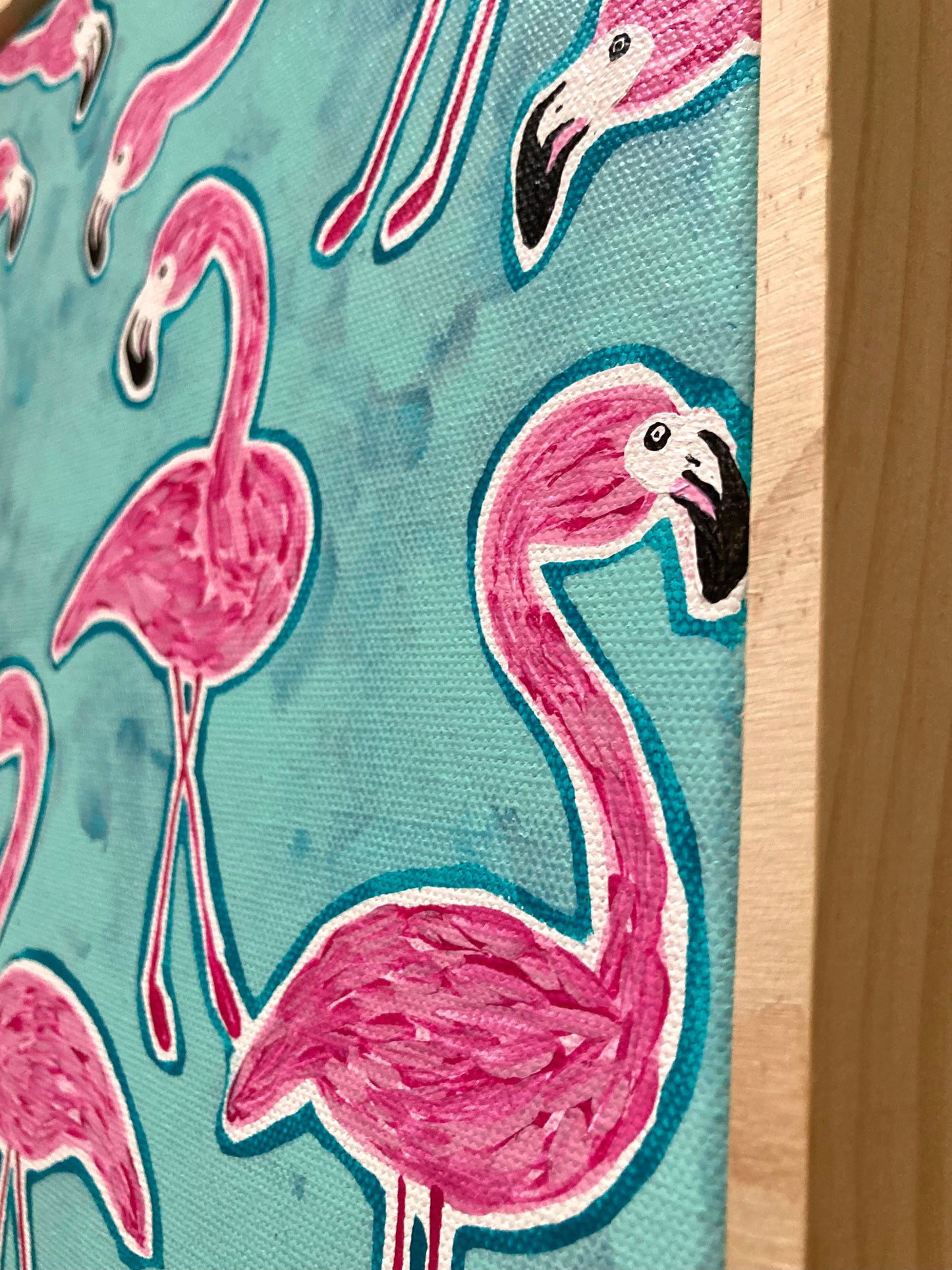 "Flamingos in Green" 30cm x 30cm