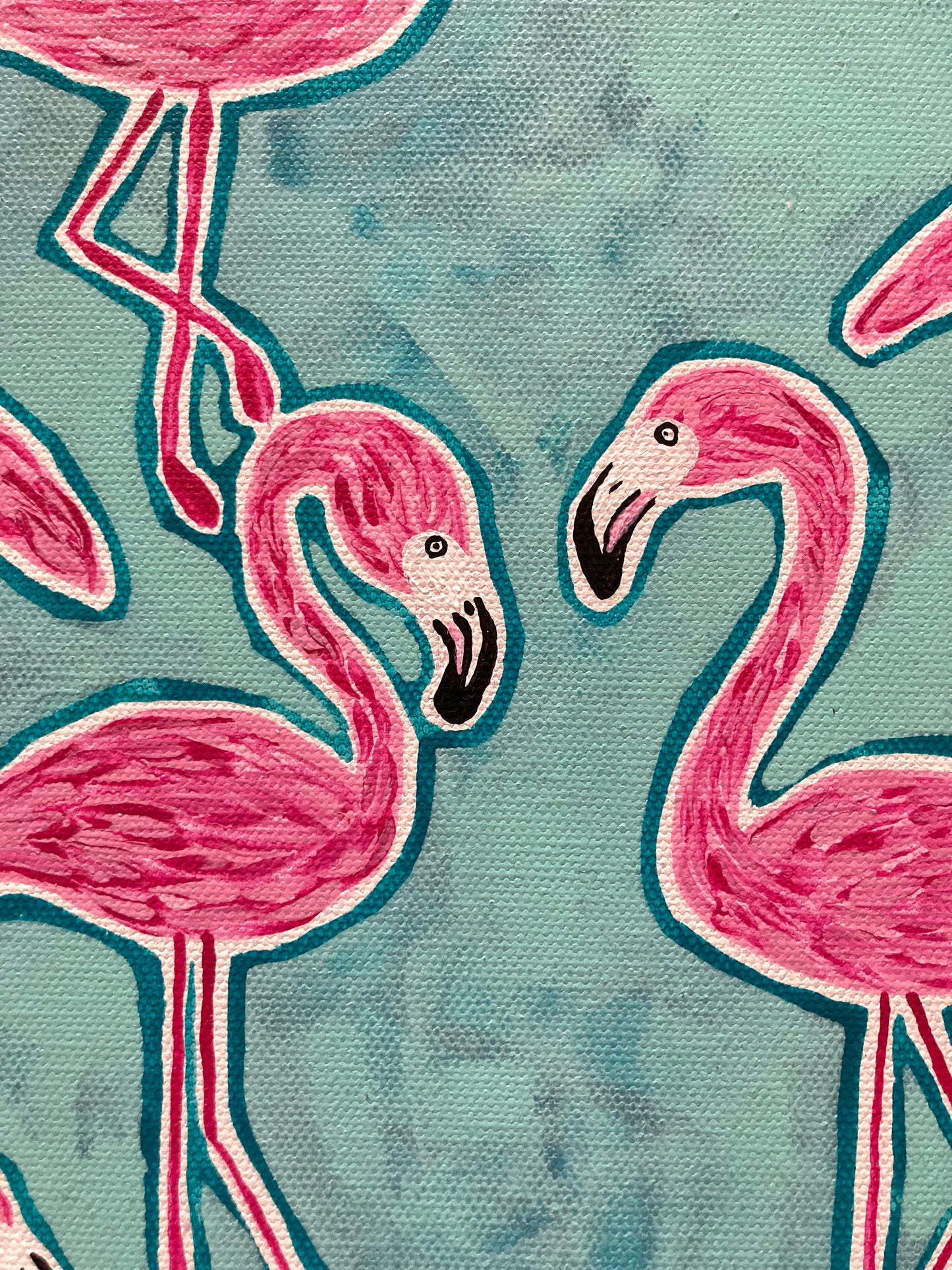 "Flamingos in Green" 30cm x 30cm