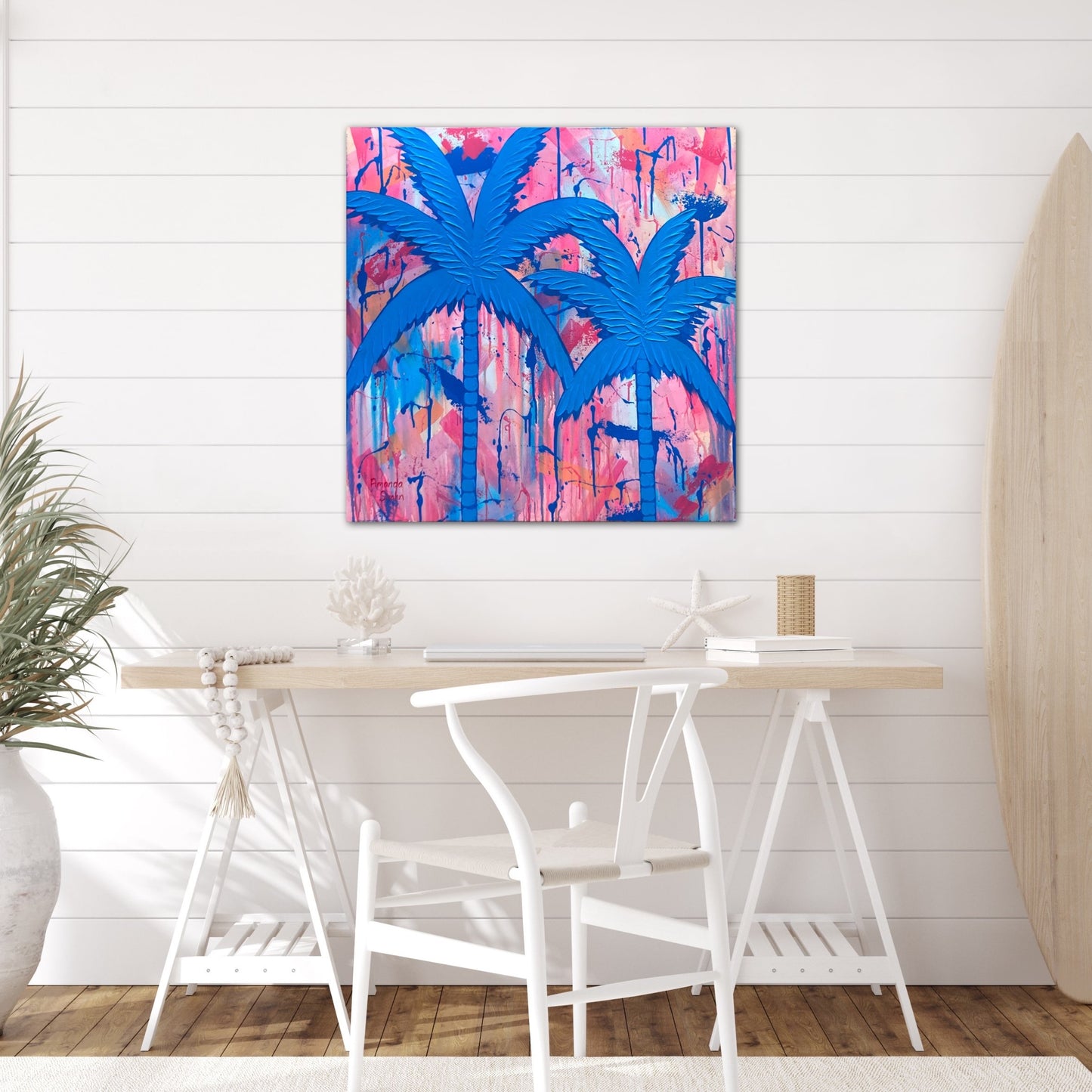 An in situ photo its going to be a good day above a study desk with a coastal decor