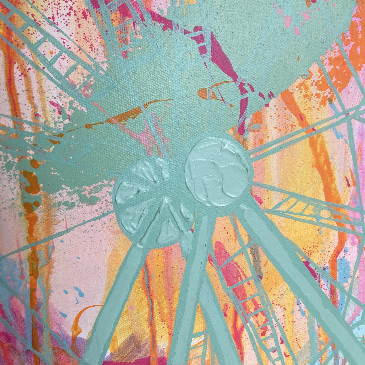 Close up shot of the ferris wheel spokes