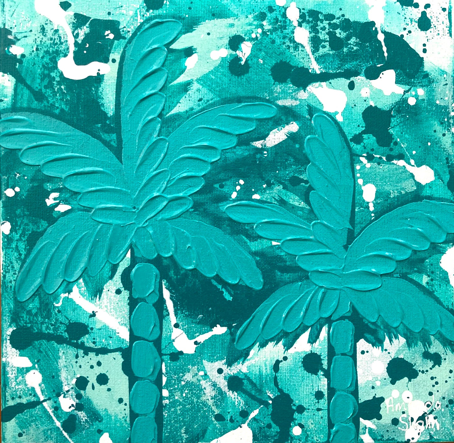 "Mini Turquoise Palms" 25cm x 25cm