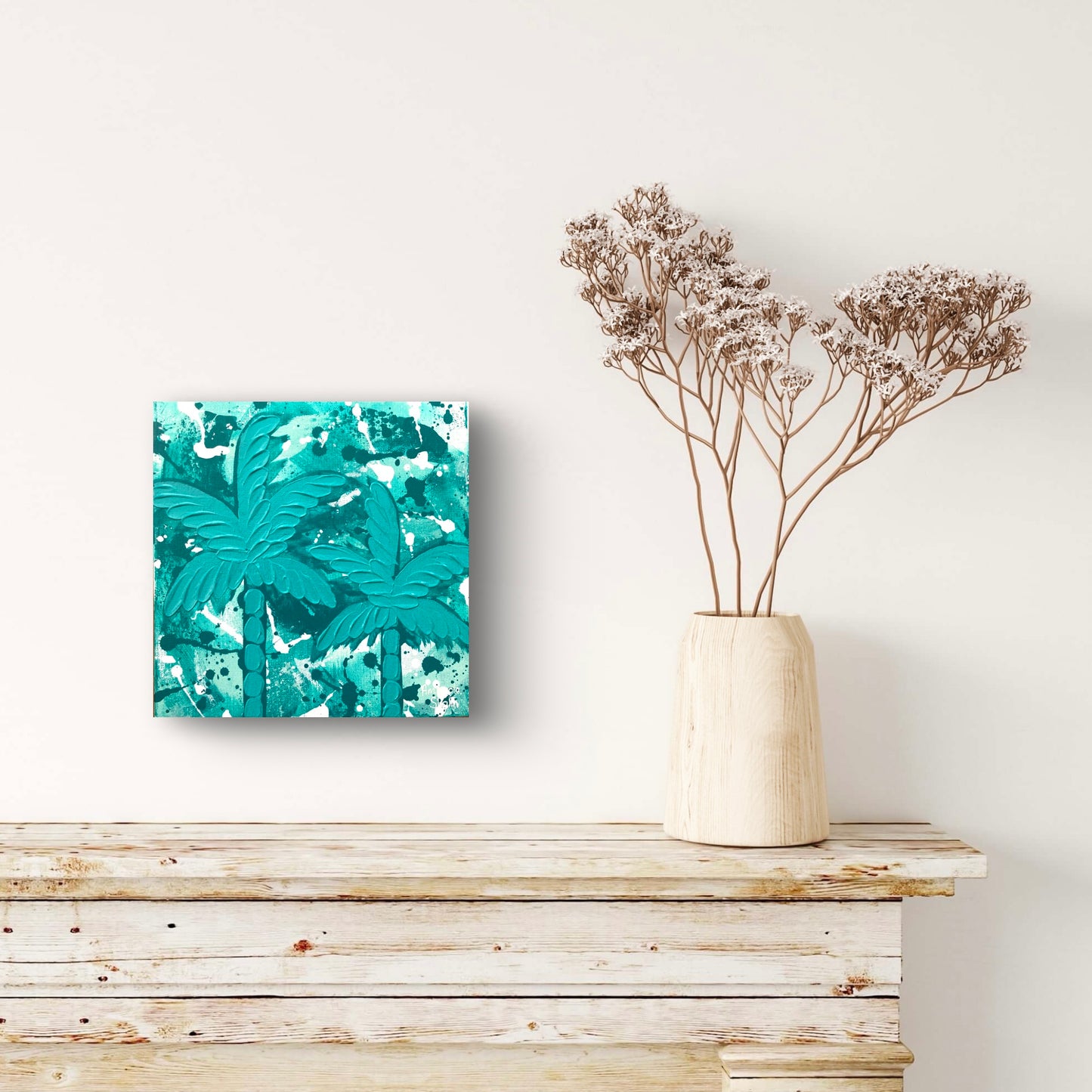 "Mini Turquoise Palms" 25cm x 25cm