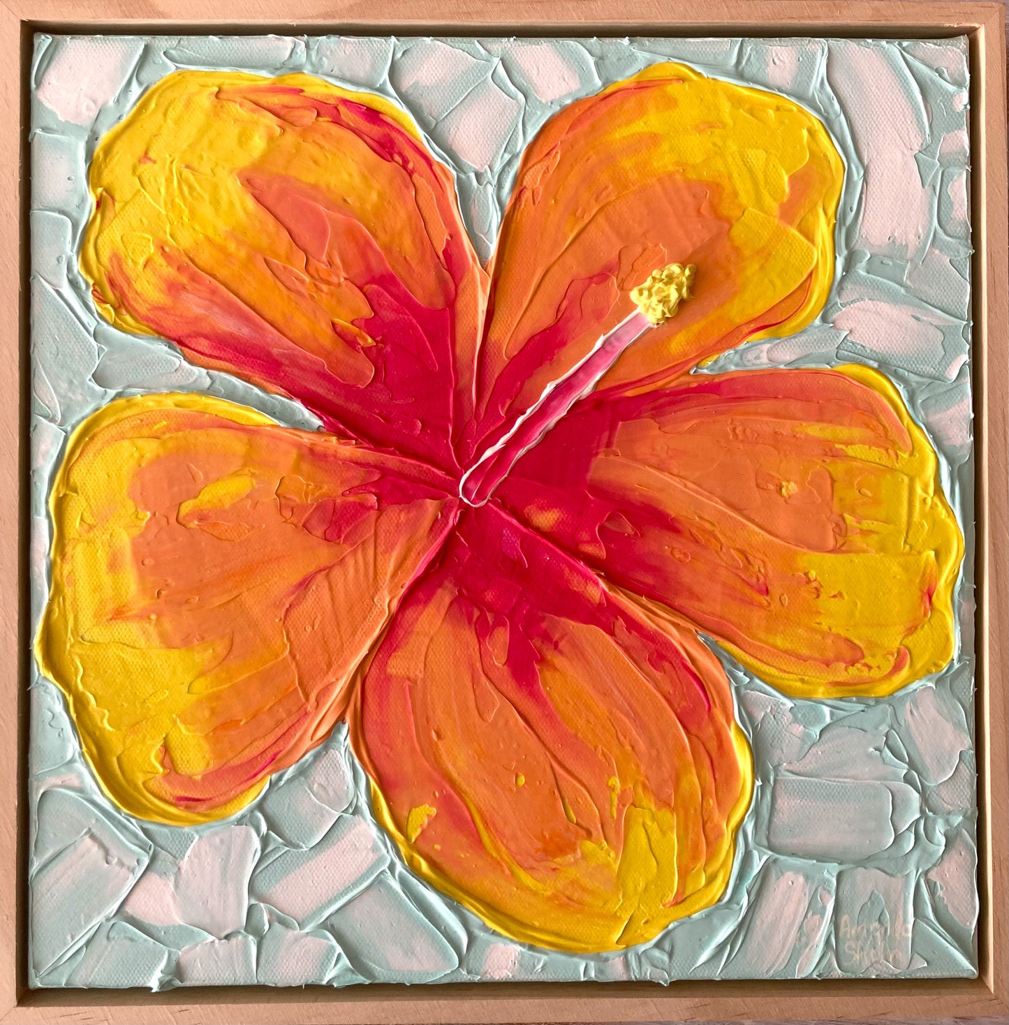 "Red & Yellow Hibiscus" 30cm x 30cm