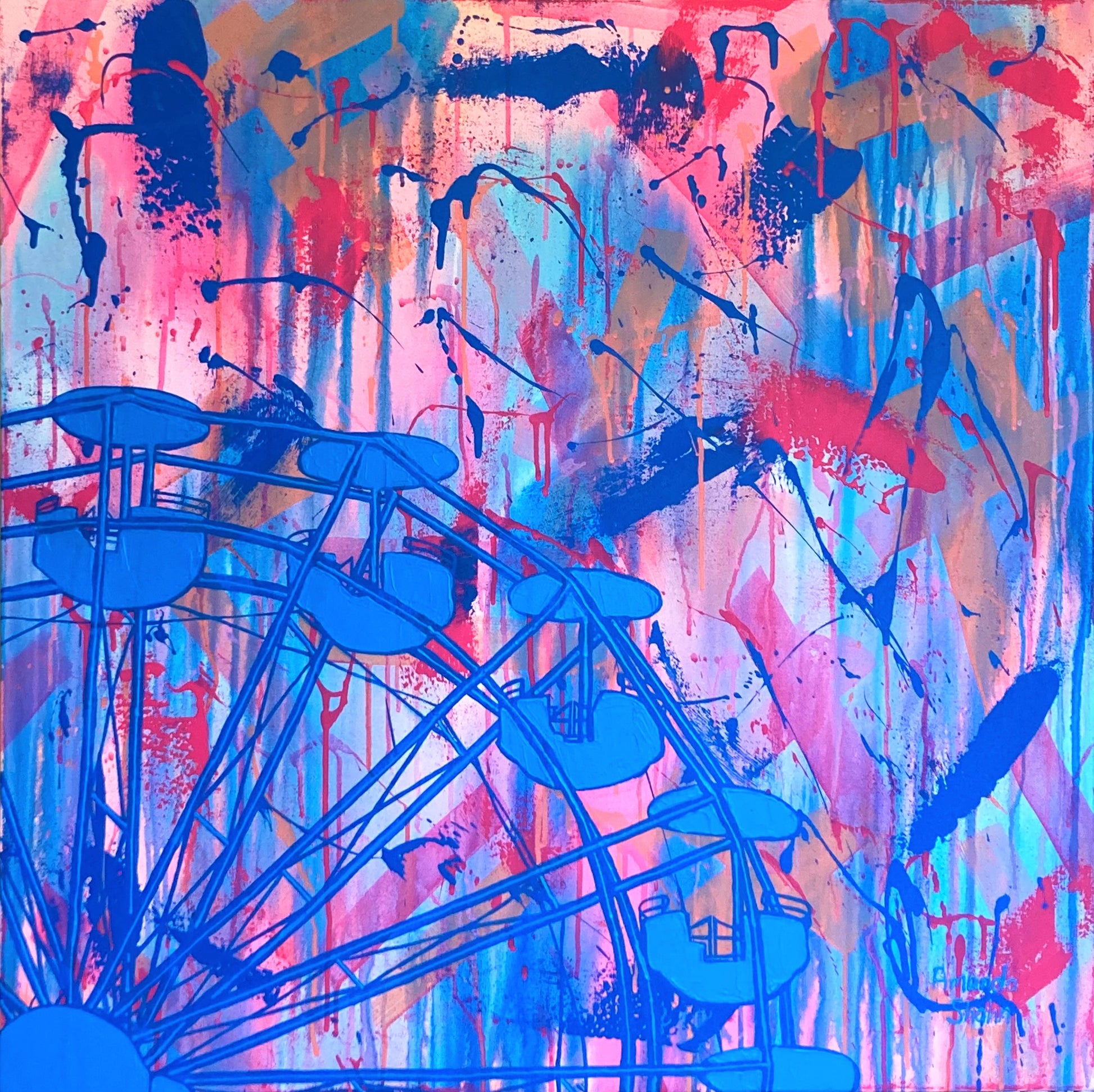 Life is like a ferris wheel original texture painting full view of abstract background with textured ferris wheel