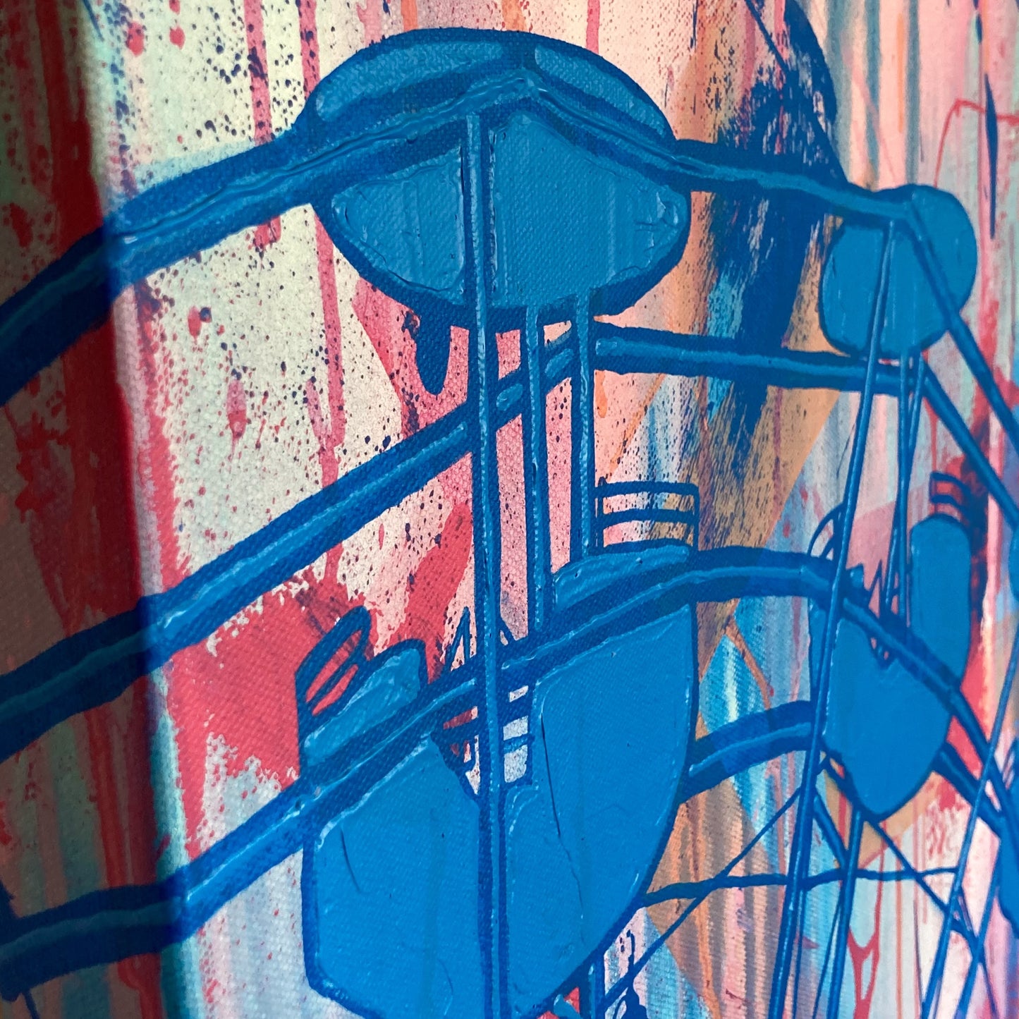 Life is like a ferris wheel original texture painting close up view of the painted edges